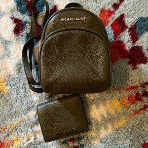 Olive green mini Michael Kors backpack & Wallet